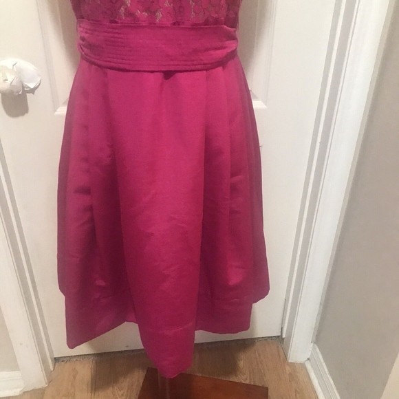 Eliza J Size 4 Fit & Flare Dress Pink Lace Top Belted Waist Barbie Pink Pockets - Picture 4 of 15